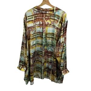 Susan Graver Button Down Shirt blouse Thin Floral tunic top Size 5XP Long sleeve